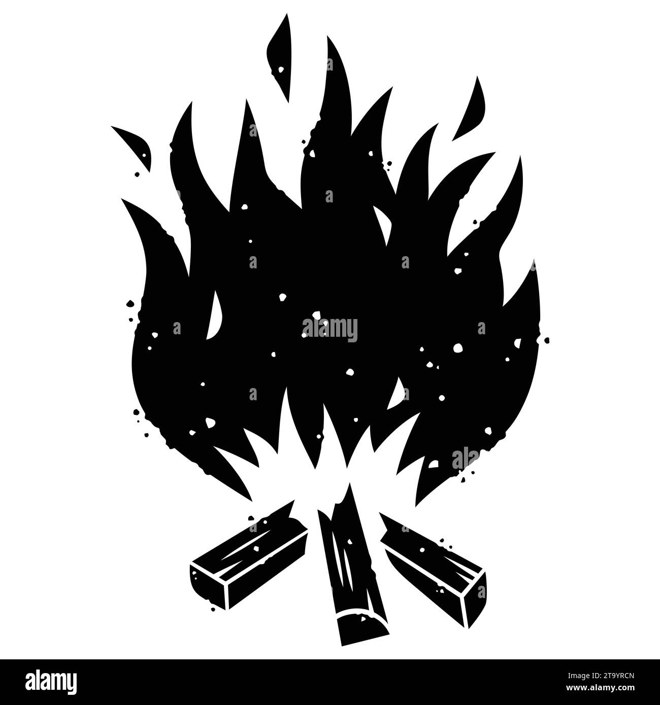 silhouette de vecteur de feu de camp isolé sur blanc, icône de flamme de feu Illustration de Vecteur