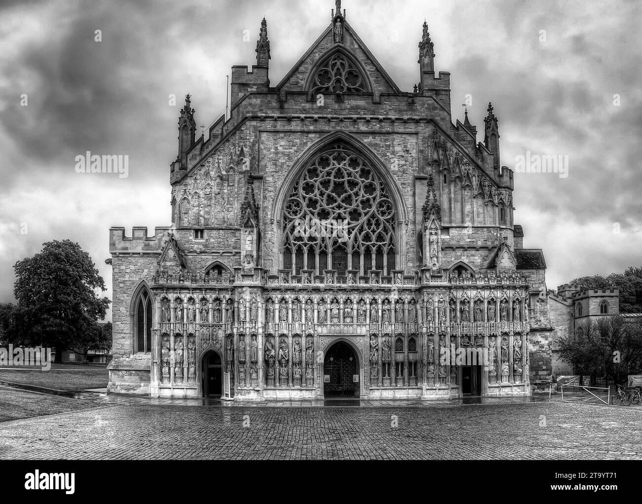 Cathédrale d'Exeter en noir et blanc Banque D'Images