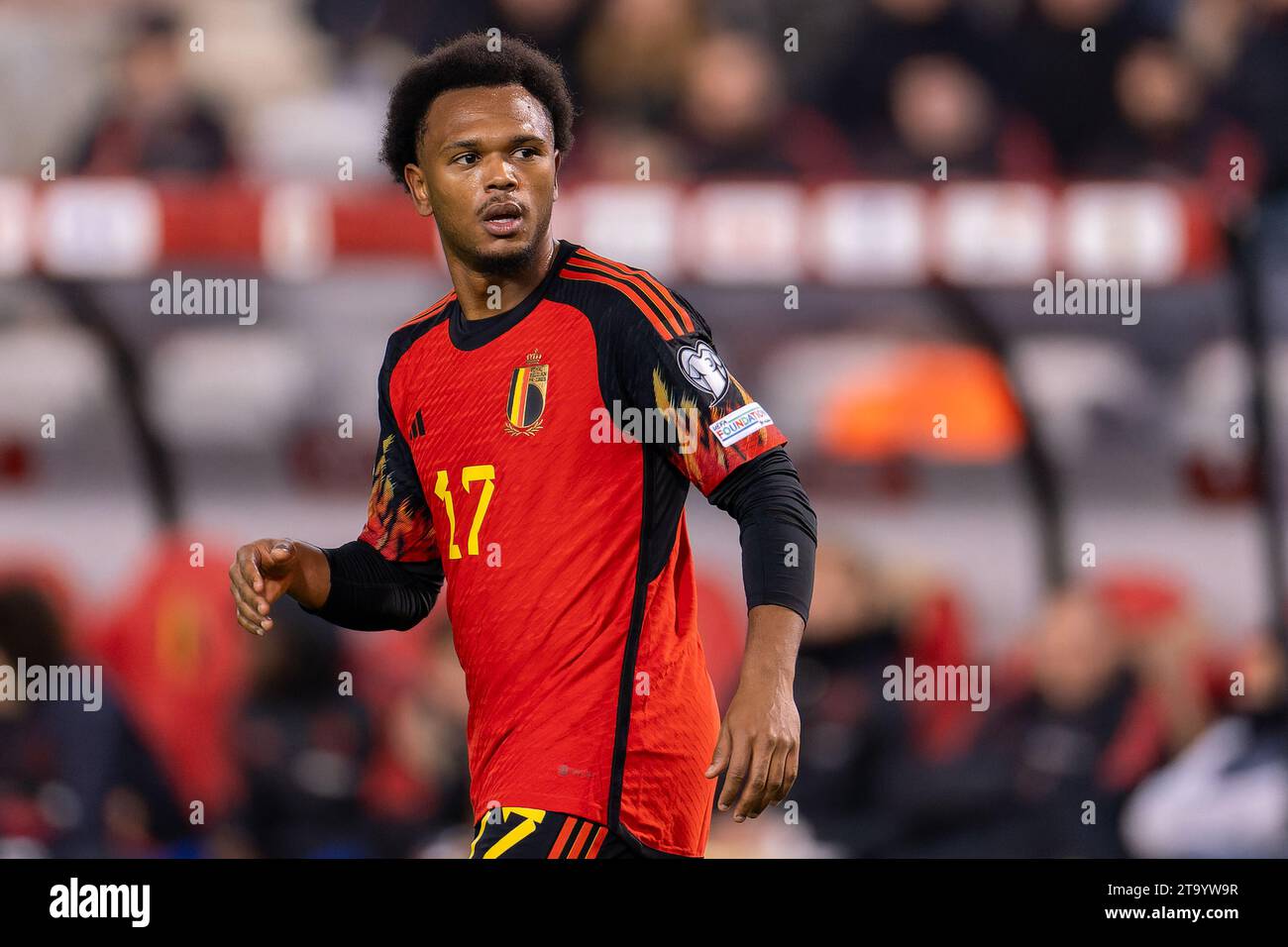 Bruxelles, Belgique. 19 novembre 2023. BRUXELLES, BELGIQUE - 19 NOVEMBRE : lois Openda de Belgique lors du match des qualifications européennes du Groupe F - UEFA EURO 2024 entre la Belgique et l'Azerbaïdjan au Stade Roi Baudouin le 19 novembre 2023 à Bruxelles, Belgique. (Photo Joris Verwijst/Agence BSR) crédit : Agence BSR/Alamy Live News Banque D'Images