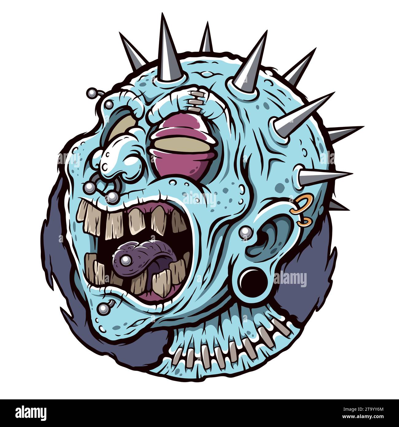 Illustration vectorielle de Cartoon Zombie Head, Punk Zombie Illustration de Vecteur