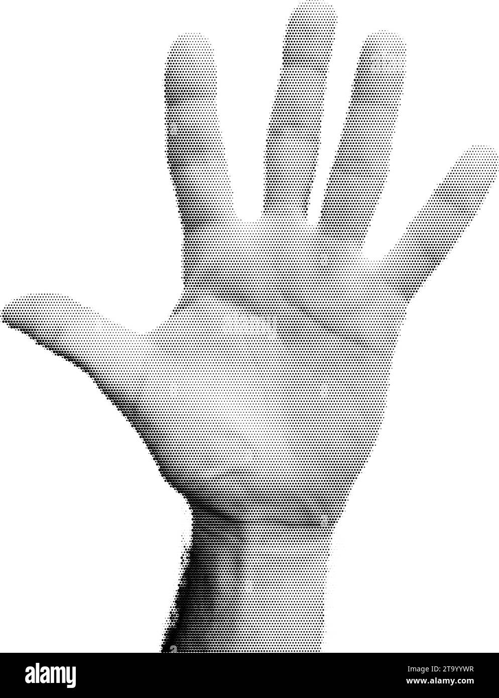 Paume ouverte à la main pointillée en demi-teinte pour collage rétro tendance y2k. Bras mâle texturé Vector Illustration de Vecteur