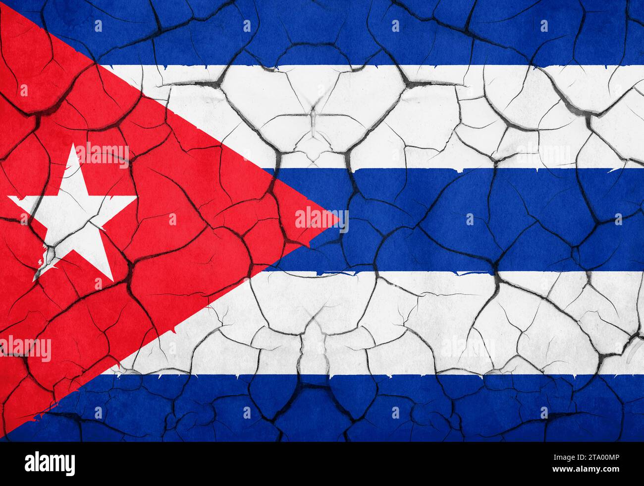 gros plan du drapeau cubain brisé mur de fissure avec rift, dictature communiste, priez pour le concept de président Banque D'Images
