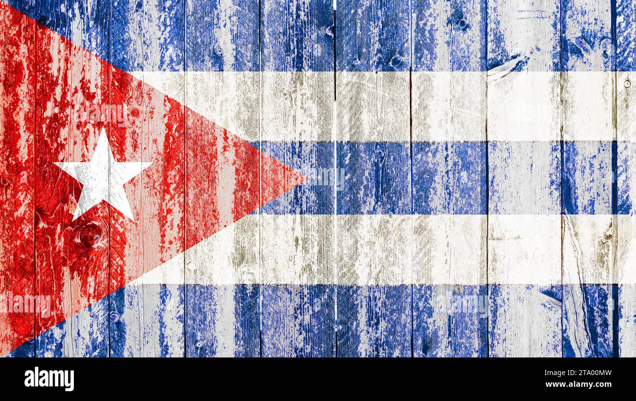 vieux drapeau cubain grunge sur le bois cassé de fissure avec rift, la havane cuba dictature communiste, prier pour le concept de président Banque D'Images