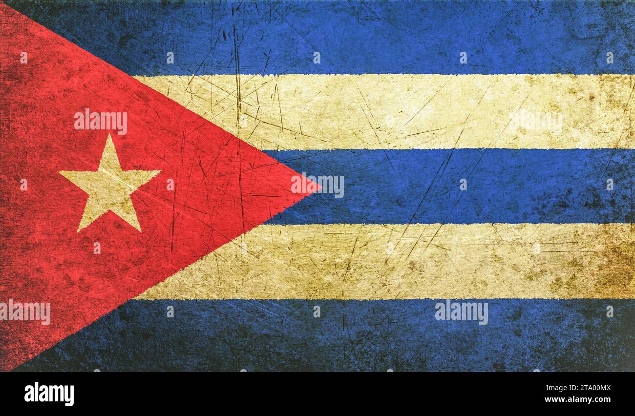 vieux drapeau cubain grunge avec rift, la havane cuba dictature communiste, priez pour le concept de président Banque D'Images