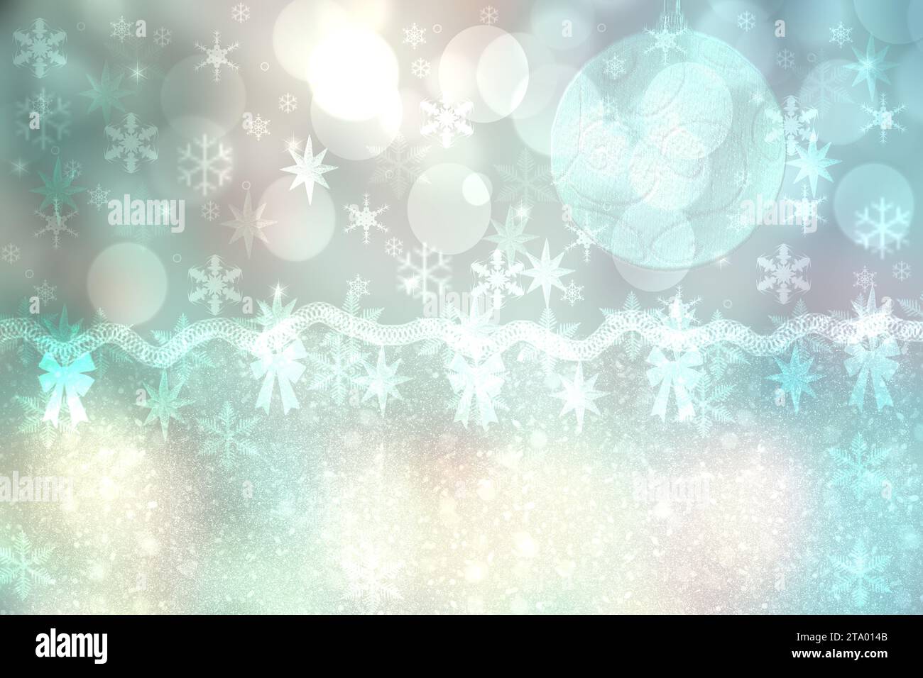 Abstrait flou festif vert blanc hiver noël ou bonne année texture de fond avec des cercles et des étoiles bokeh brillants. Concept de carte. Banque D'Images