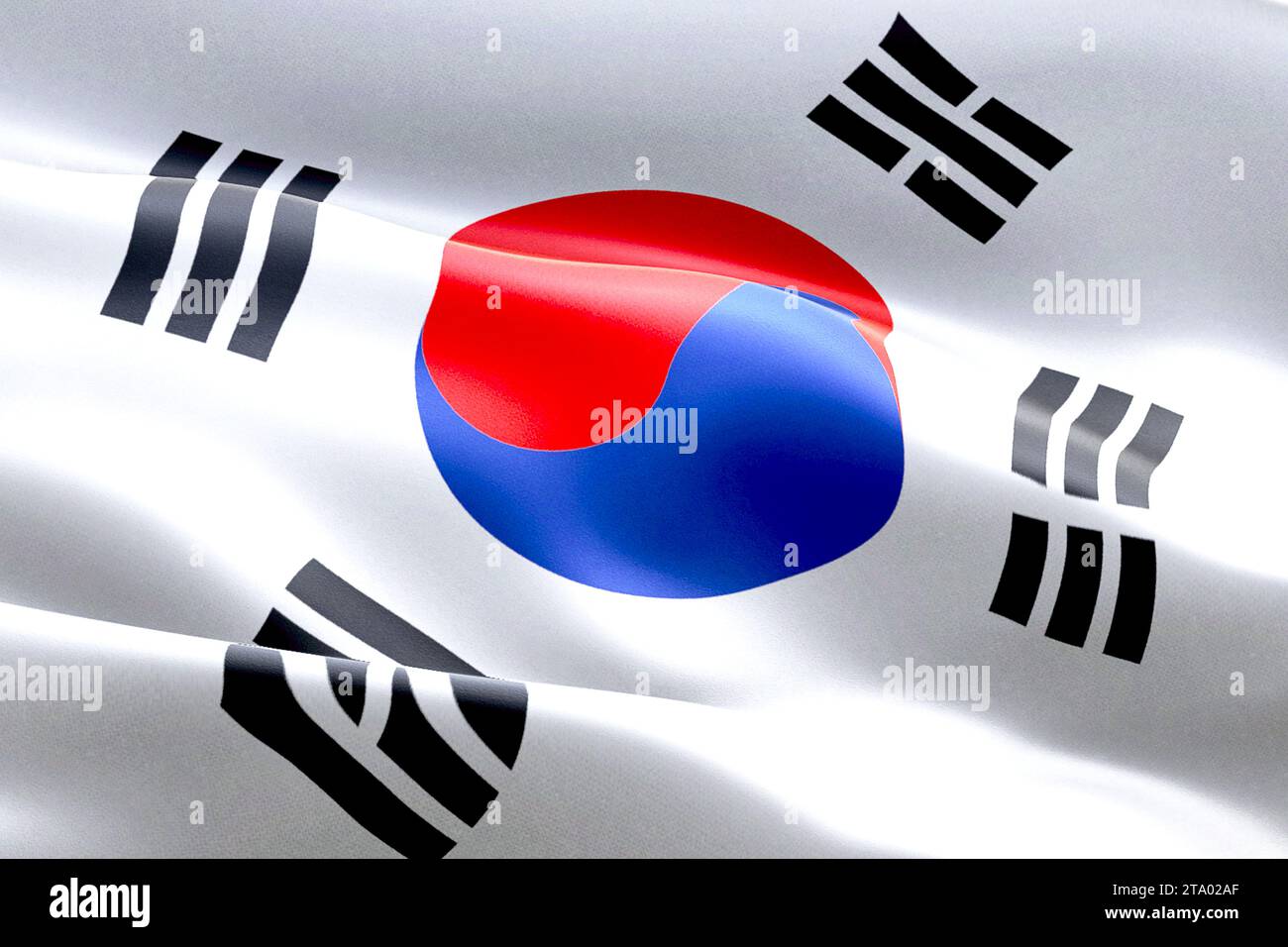 drapeau de la corée du sud ondulant fond de tissu de texture, crise de la corée du nord et du sud, concept de guerre de risque coréen Banque D'Images