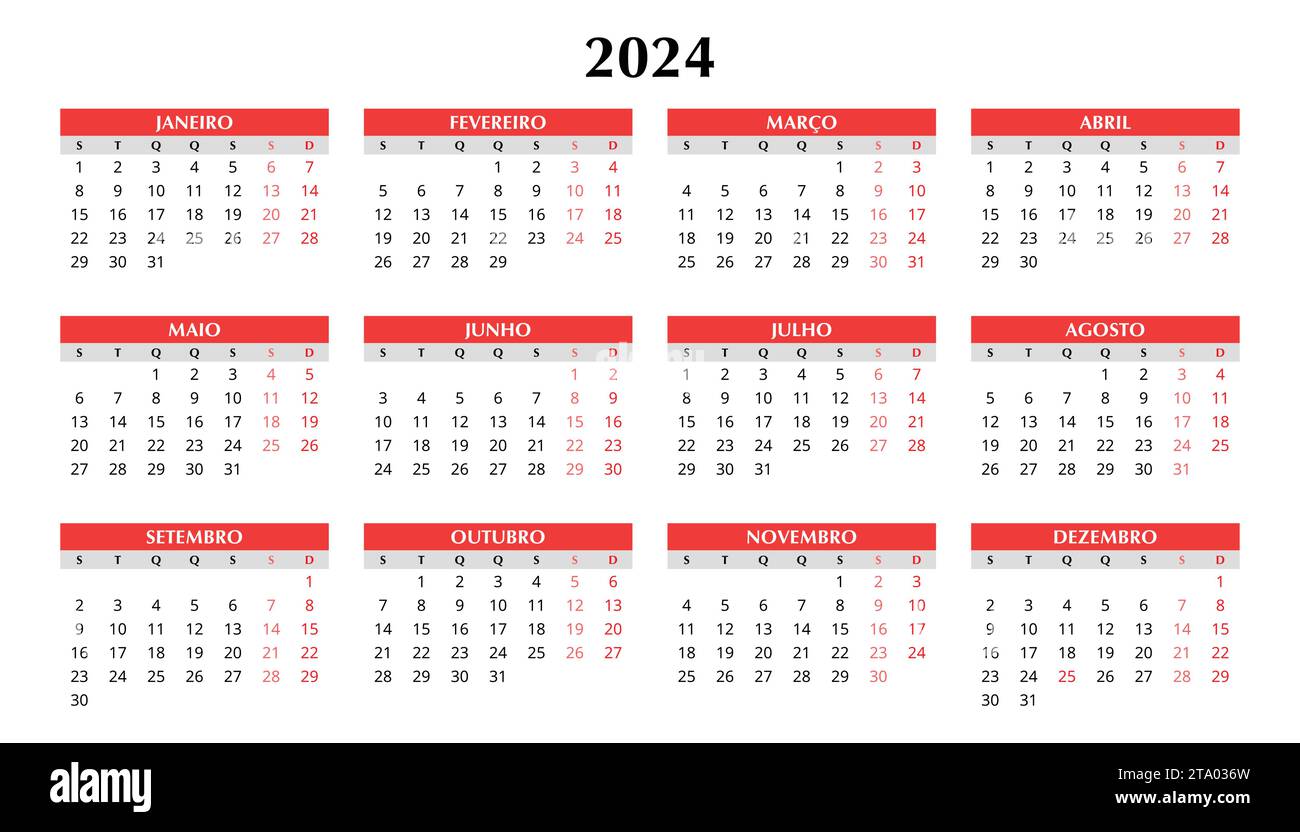 calendrier portugais 2024. Illustration de modèle vectoriel simple pour