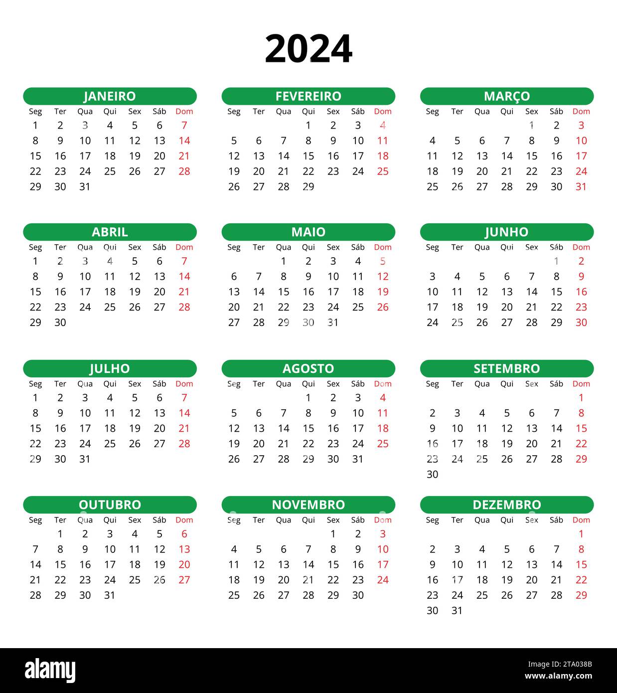 calendrier portugais 2024. Illustration de modèle vectoriel simple pour Portugal. Vertical. Planifiez votre année Illustration de Vecteur