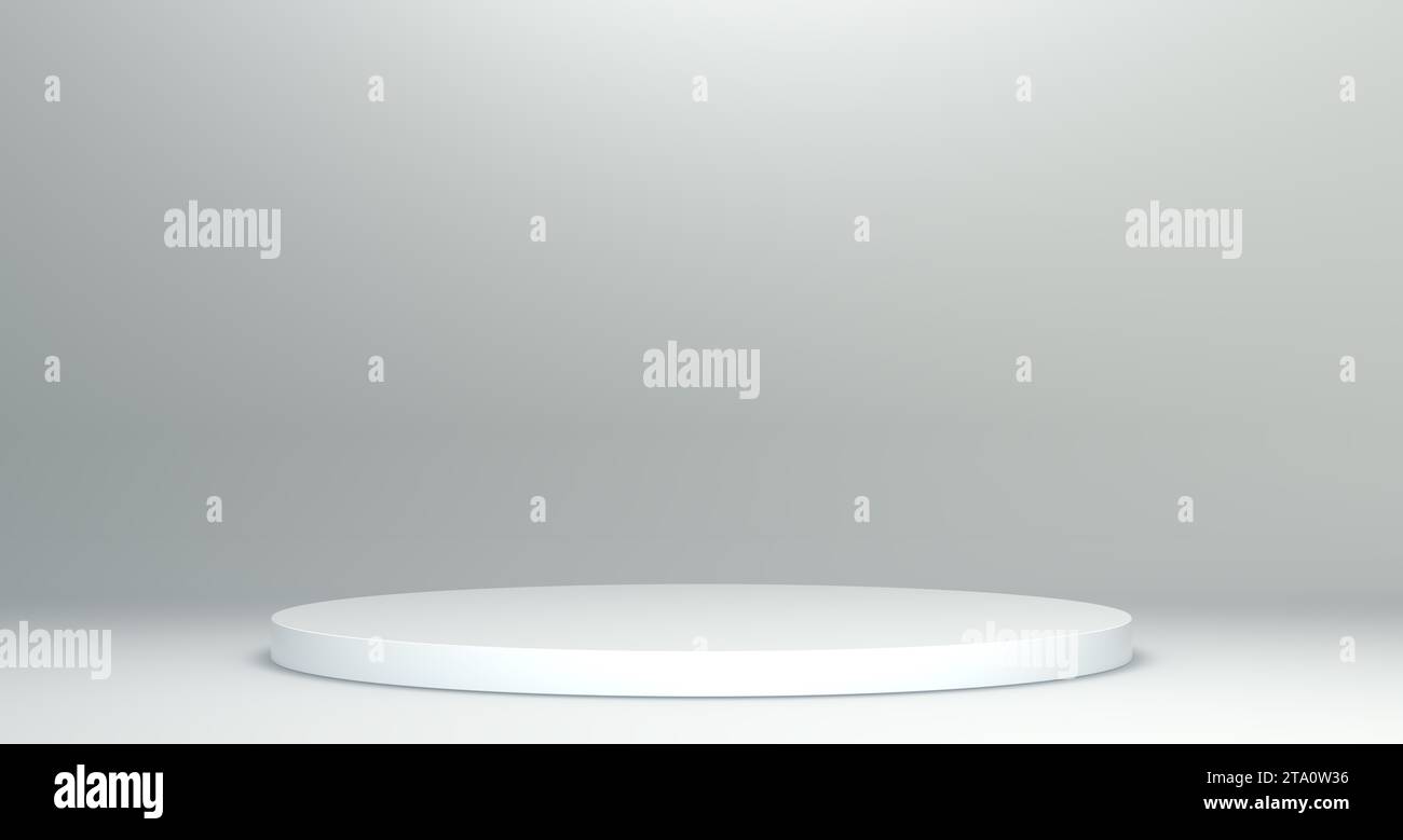 Podium en forme de cercle mince blanc avec ombre pour concept de produit sur un fond de studio gris doux . Concept minimal. Rendu 3D. Banque D'Images