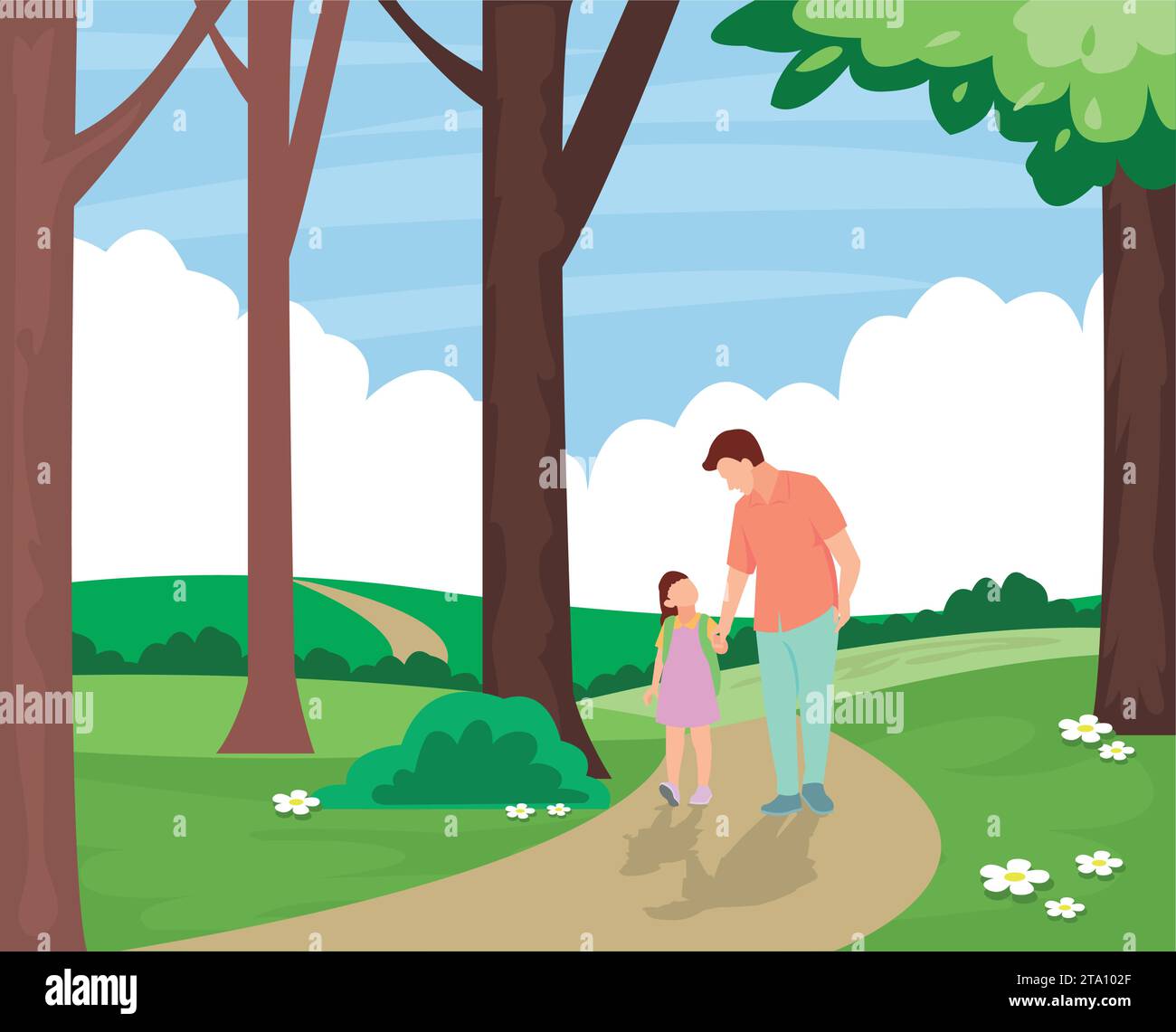 père et enfant marchant dans la forêt Illustration de Vecteur