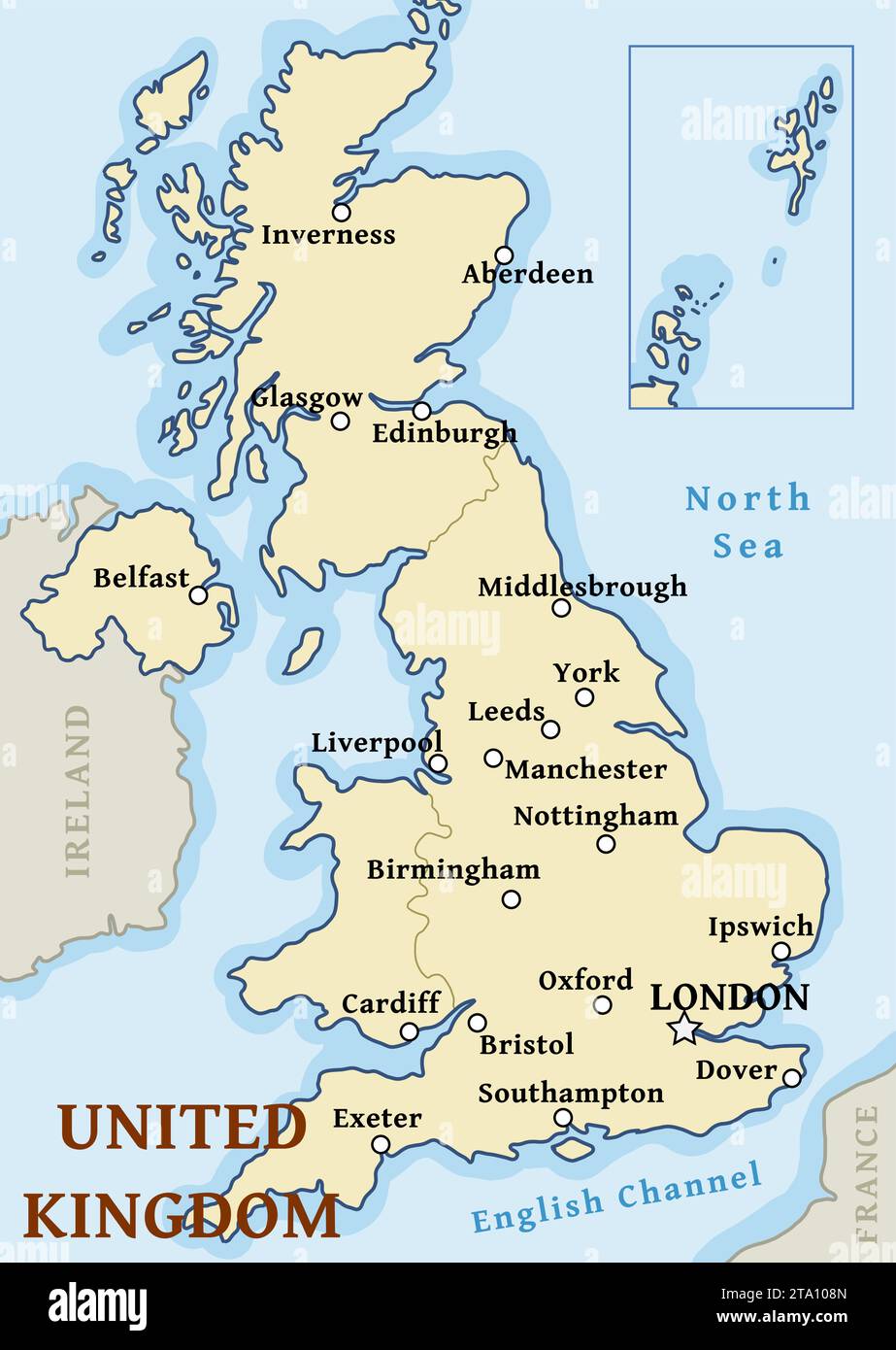 UK site vector - grandes villes indiquées sur la carte du Royaume-Uni. Illustration de Vecteur