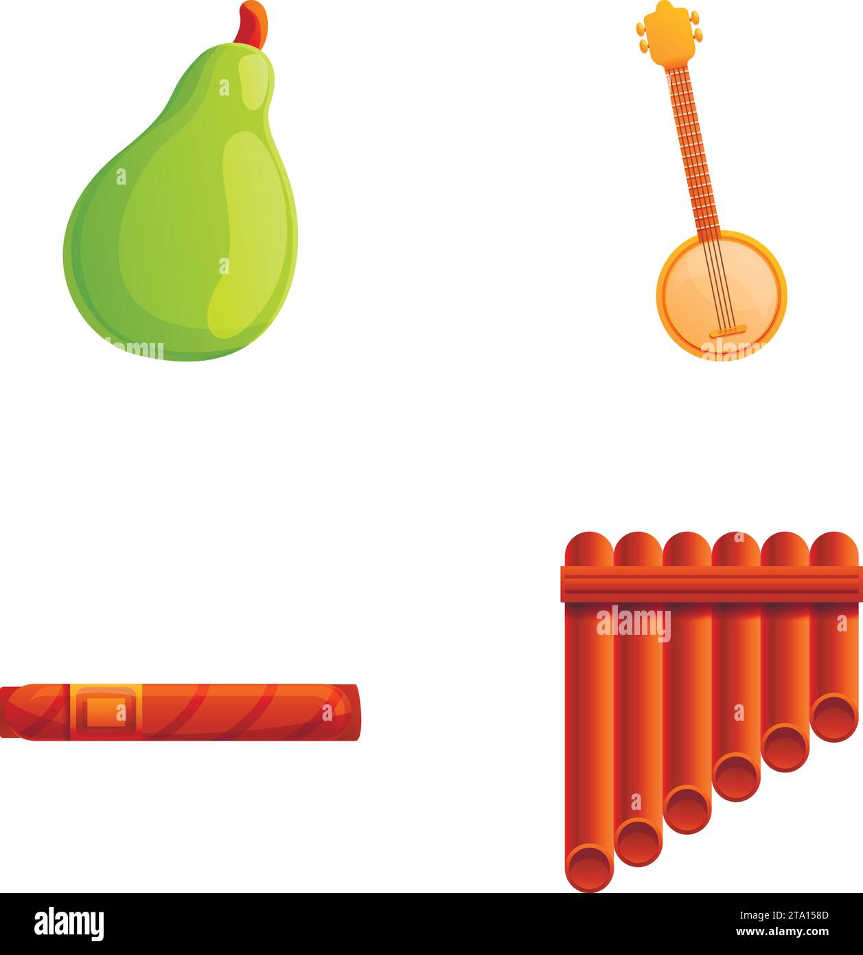 Icônes de symbole du Mexique ensemble vecteur de dessin animé. Instrument de musique mexicain. Tradition et culture Illustration de Vecteur