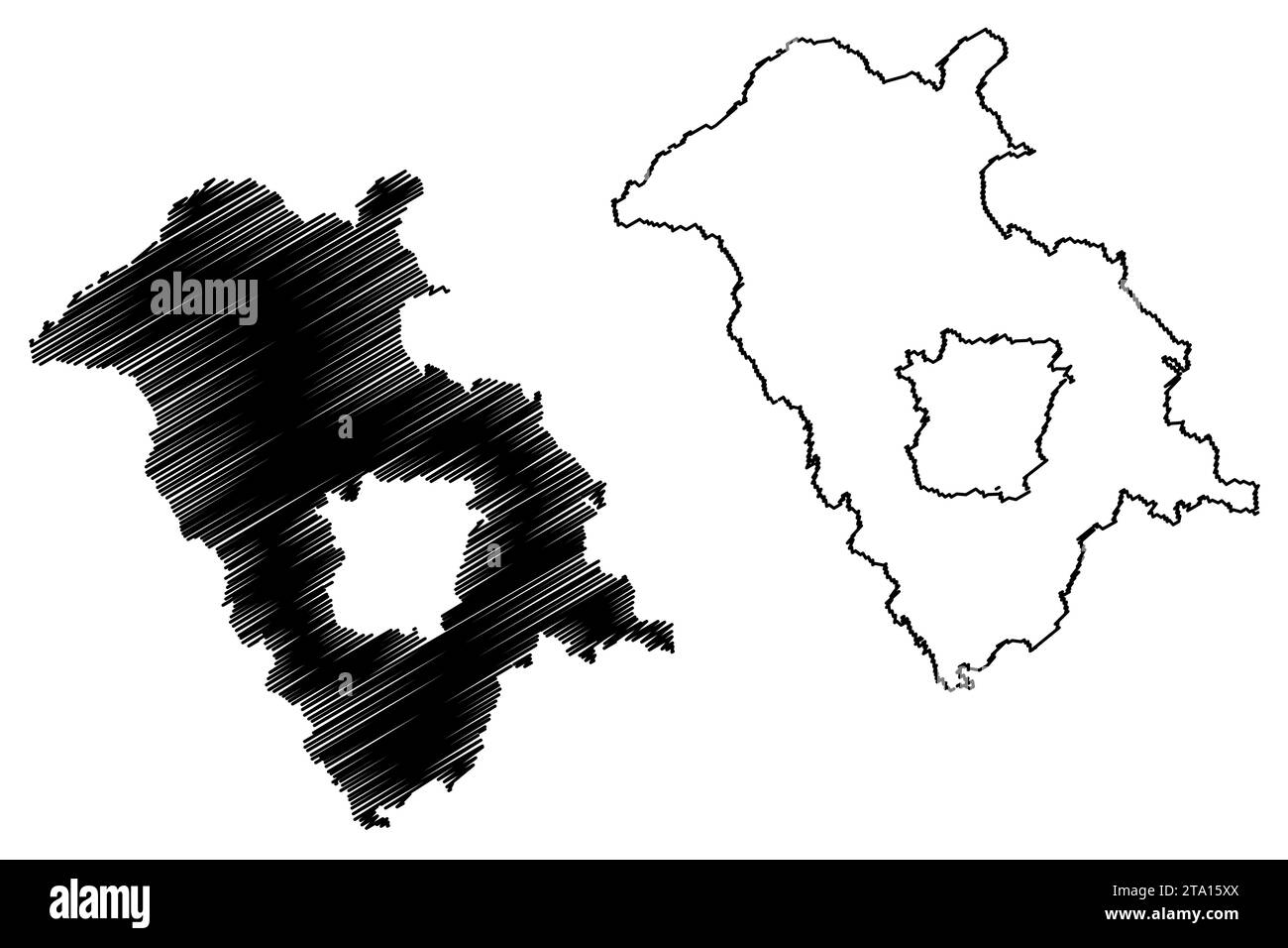 District de Graz-Umgebung (République d'Autriche ou état de Österreich, Styrie, Steiermark ou Štajerska) illustration vectorielle de carte, croquis de griffonnage Bezirk Graz Illustration de Vecteur