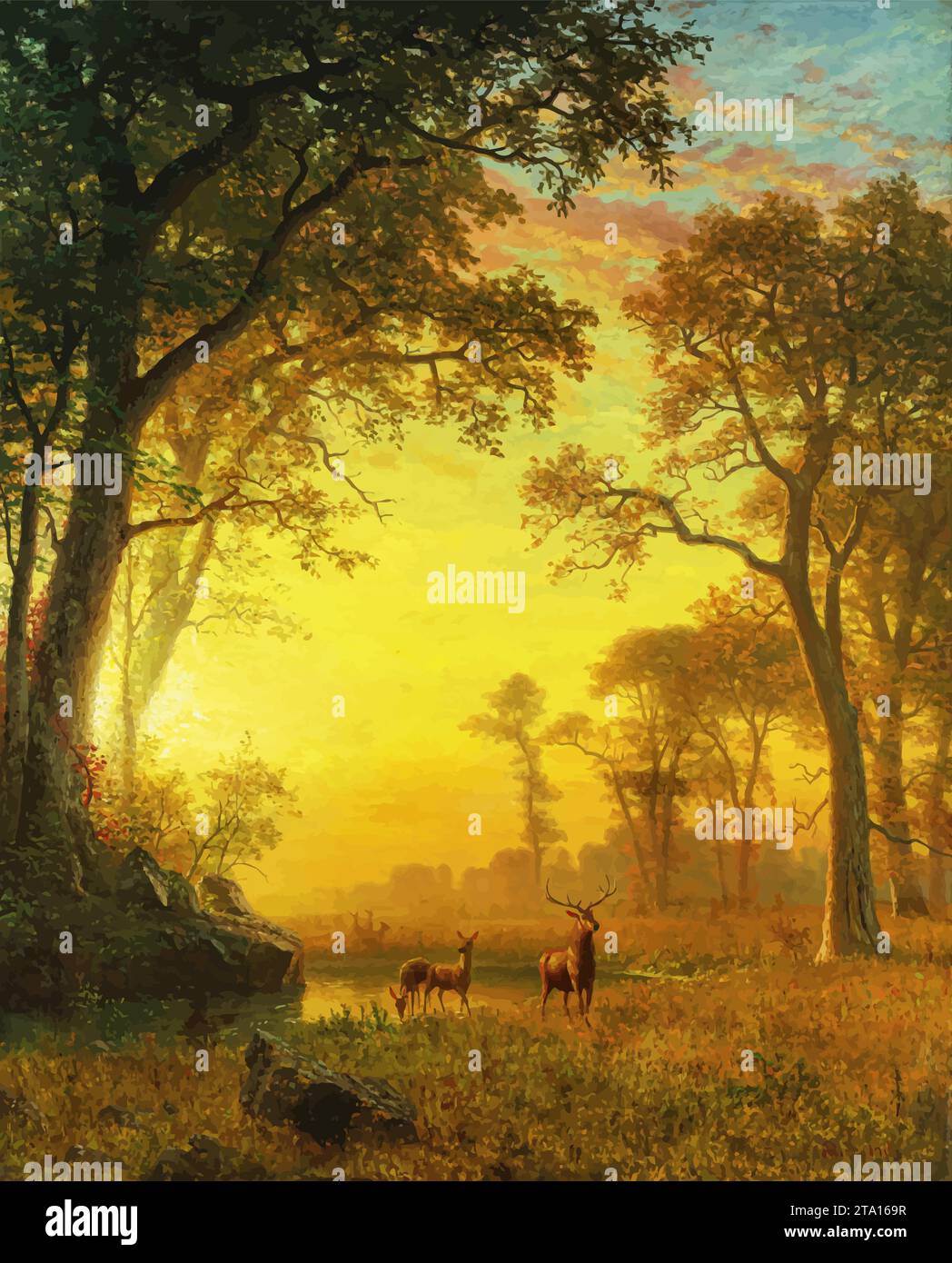 Lumière dans la forêt (peinture) de l'artiste Bierstadt, Albert (1830-1902) / américain Illustration de Vecteur