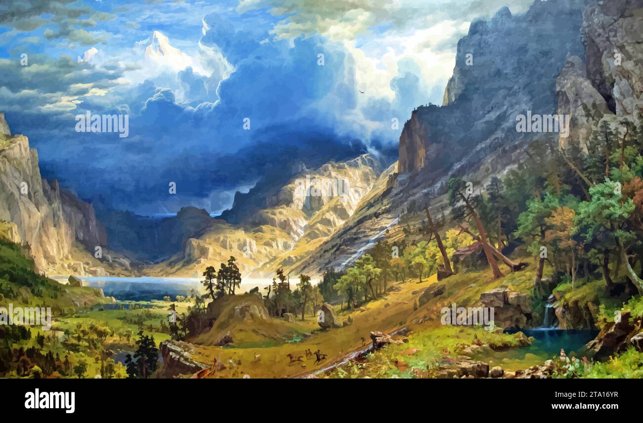 Une tempête dans les montagnes Rocheuses – Mt. Rosalie, 1866 ans Illustration de Vecteur