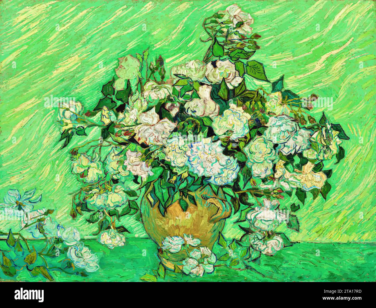 Roses, 1890 (huile sur toile) de l'artiste Gogh, Vincent van (1853-90) / Néerlandais. Illustration de Vecteur