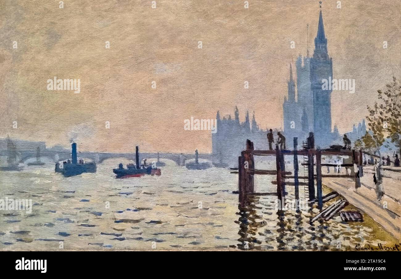 La Tamise en contrebas de Westminster, 1871 – Claude Monet Illustration de Vecteur