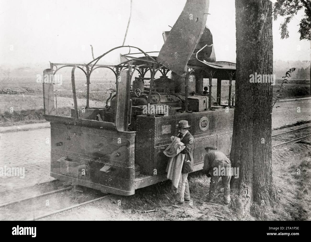 WW1 première Guerre mondiale - locomotive belge détruite par l'armée allemande Banque D'Images