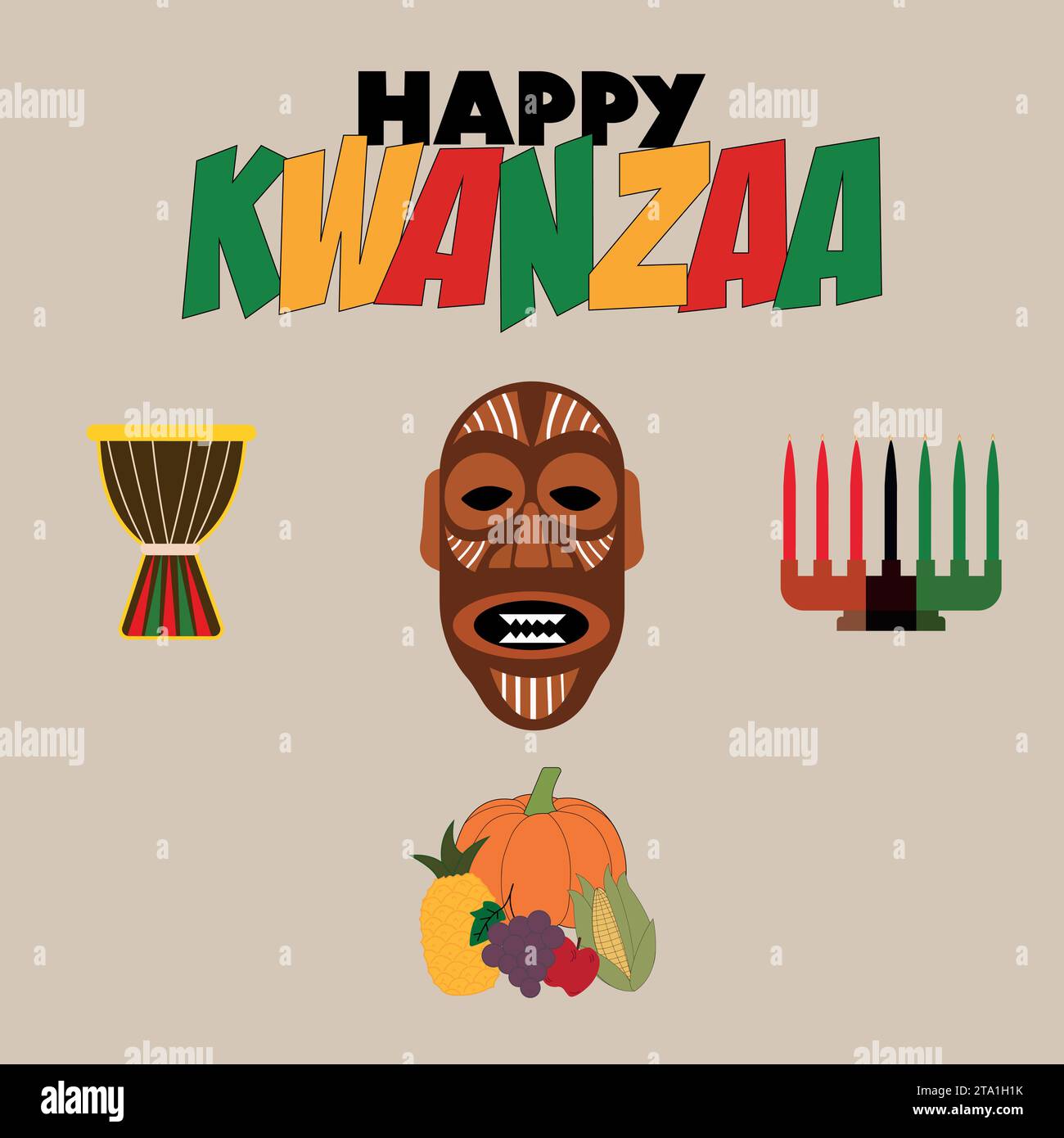 Bonne illustration vectorielle Kwanzaa. Concept de design ethnique afro-américain traditionnel de vacances avec menorah de bougeoir et bougies allumées. Illustration de Vecteur