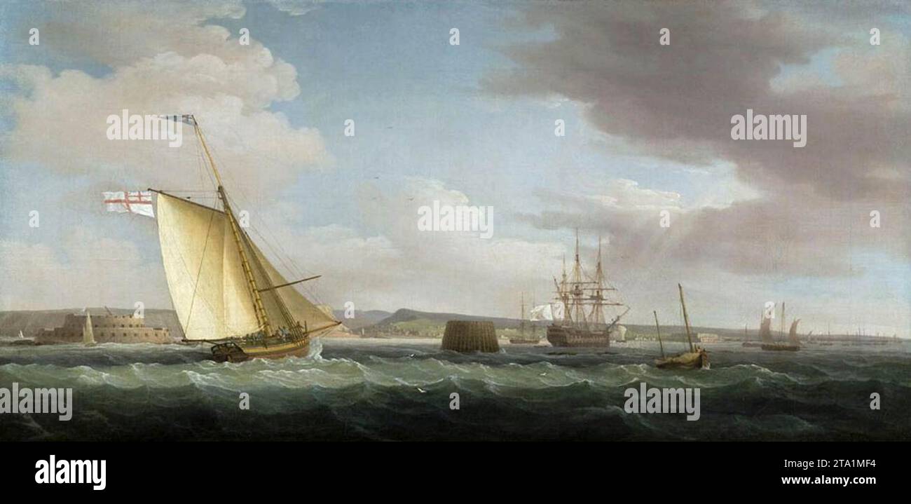 Un yacht de la marine volant le White Ensign - par Thomas Whitcombe Banque D'Images