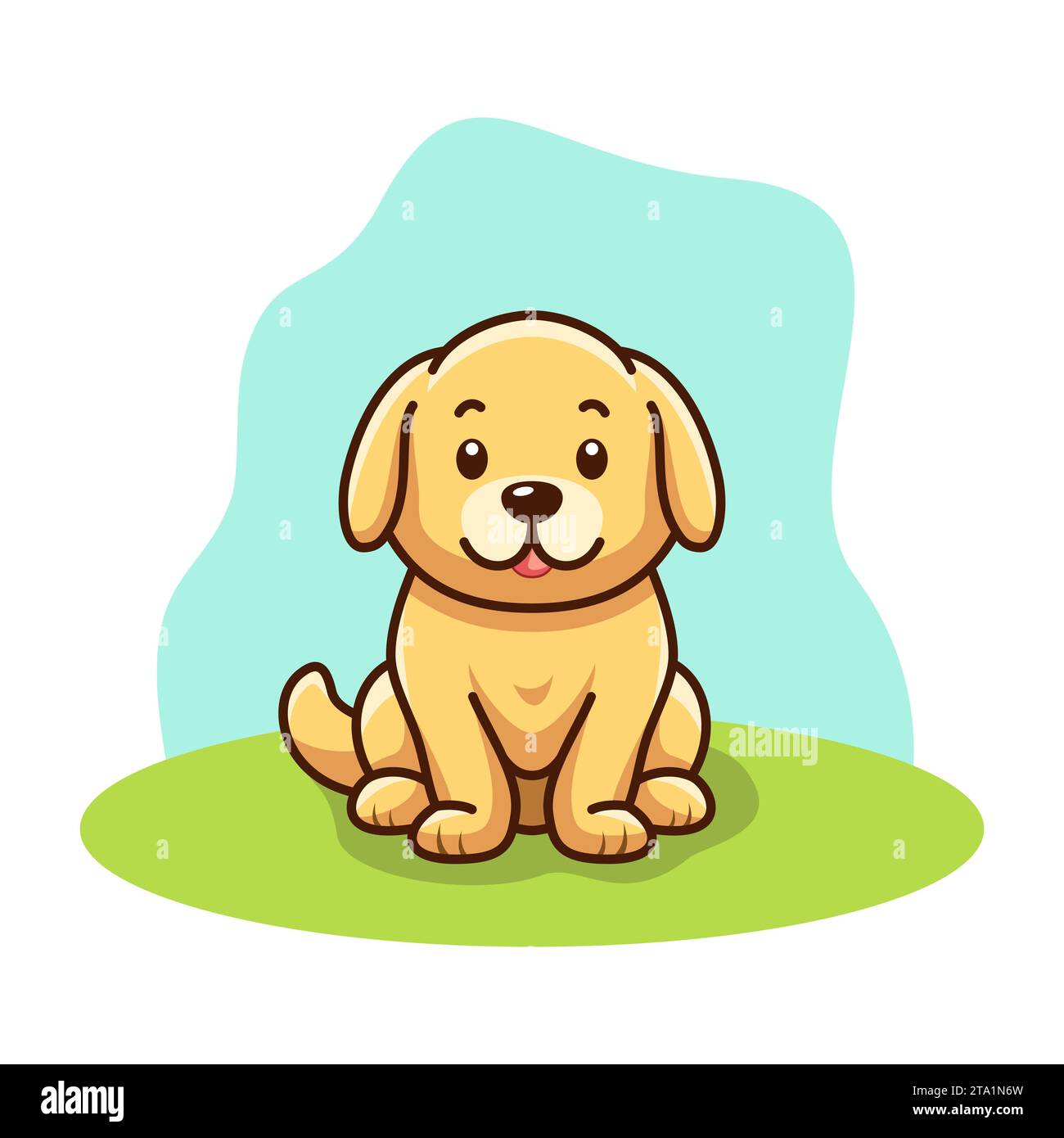 Mignon chien assis personnage de dessin animé. Icône de ligne de chien, adorable illustration de compagnon canin pour les enfants. Illustration vectorielle Banque D'Images