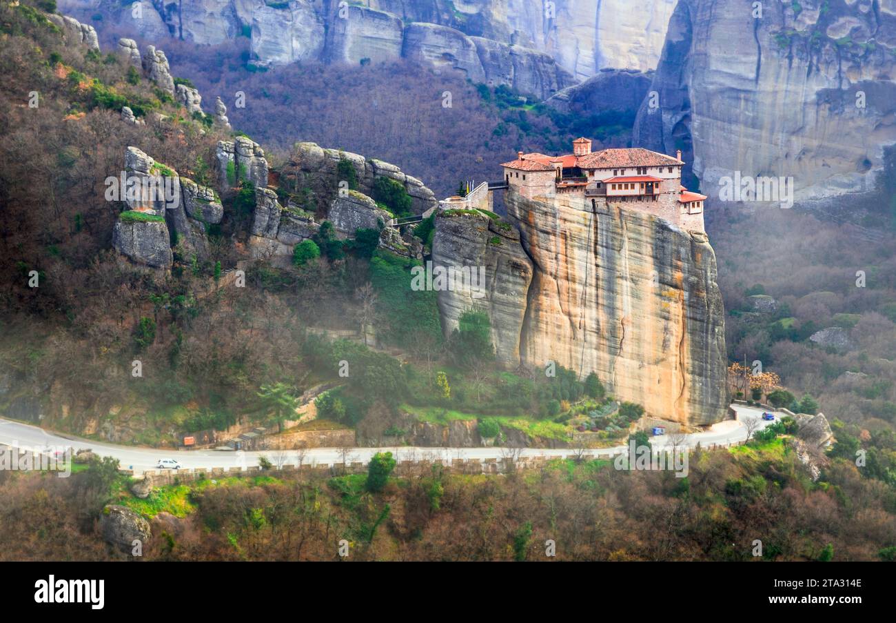 Monastère Roussanou Météores Grèce. site du patrimoine de l'unesco et destination grecque populaire Banque D'Images