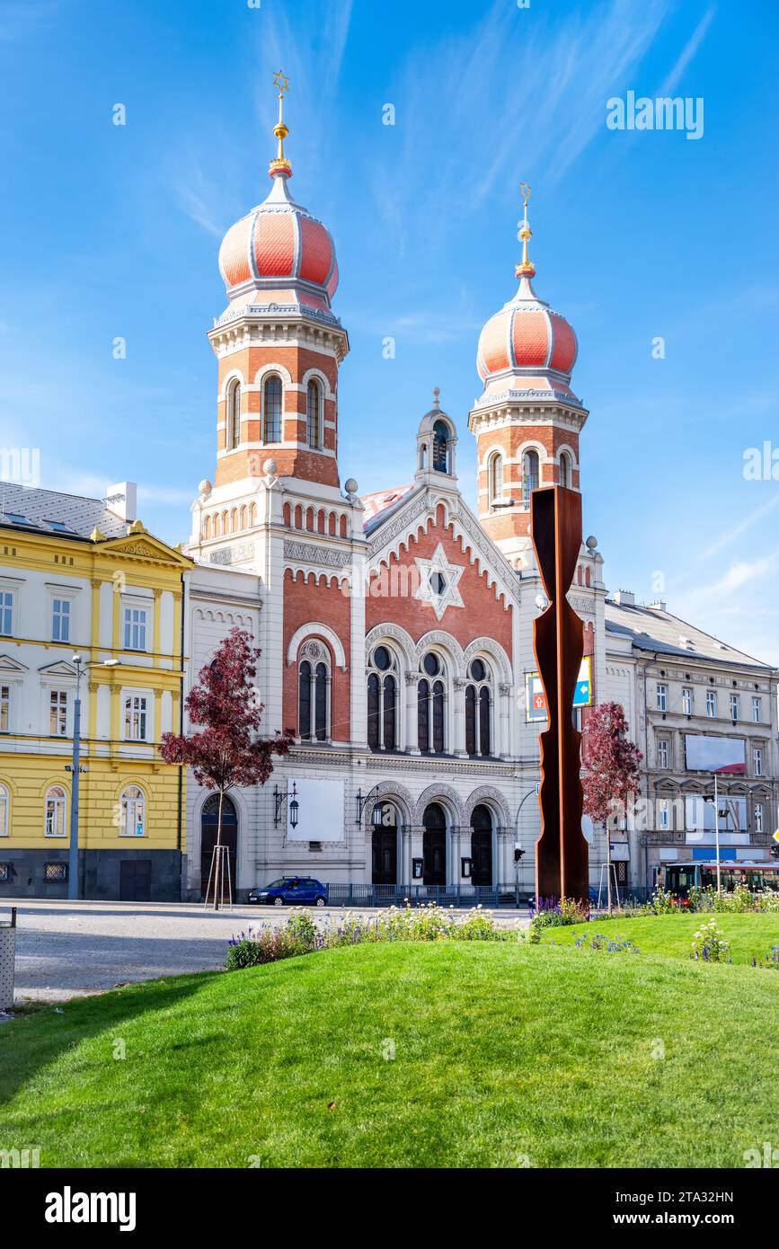 Vue de la Grande Synagogue de Pilsen. C'est la deuxième plus grande synagogue d'Europe. Pilsen, Bohême occidentale, République tchèque Banque D'Images