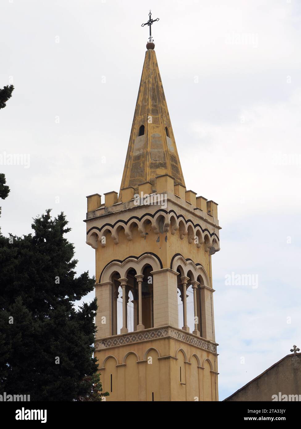 Campanile dei Cappuccini, clocher, Chiesa di Sant'Antonio di Padova, Église Saint Antoine de Padoue, Taormine, Messine, Sicile, Italie, Europe Banque D'Images