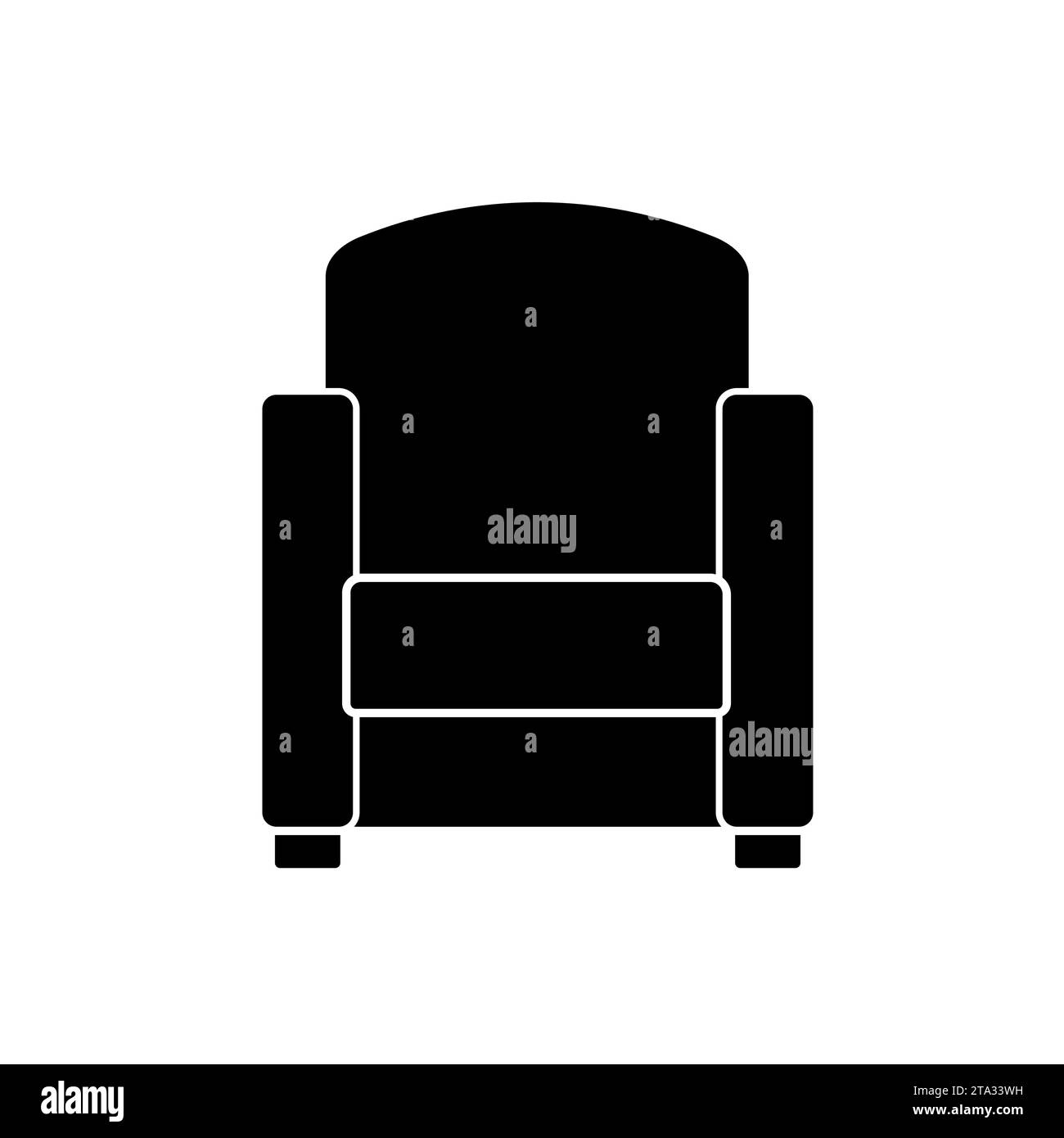 Icône de fauteuil confortable noir isolé sur fond blanc. Partie de l'intérieur d'un salon ou d'un bureau. Meubles moelleux pour le repos et la détente. Illustration de Vecteur