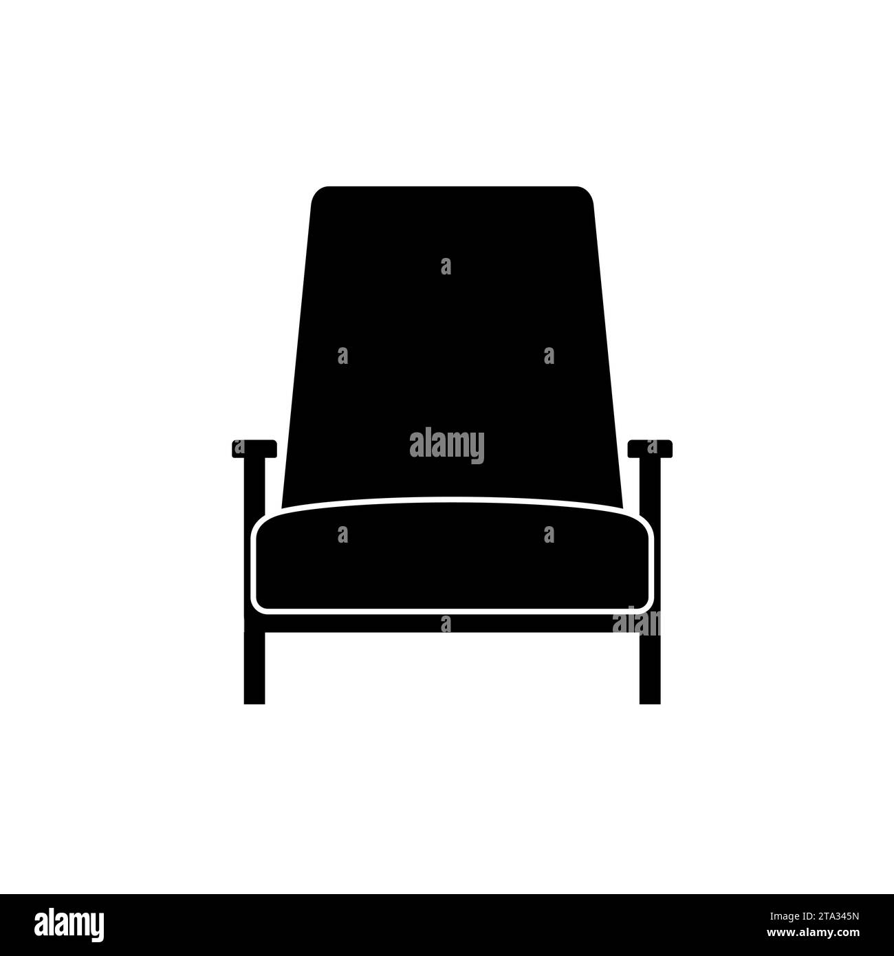 Icône de fauteuil confortable noir isolé sur fond blanc. Partie de l'intérieur d'un salon ou d'un bureau. Meubles moelleux pour le repos et la détente. Illustration de Vecteur