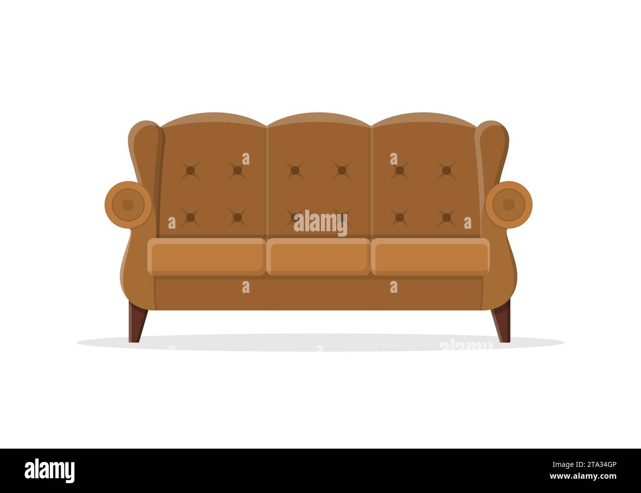 Canapé élégant et confortable dans un style plat isolé sur fond blanc. Canapé intérieur d'un salon ou d'un bureau. Meubles moelleux pour le repos et la détente Illustration de Vecteur