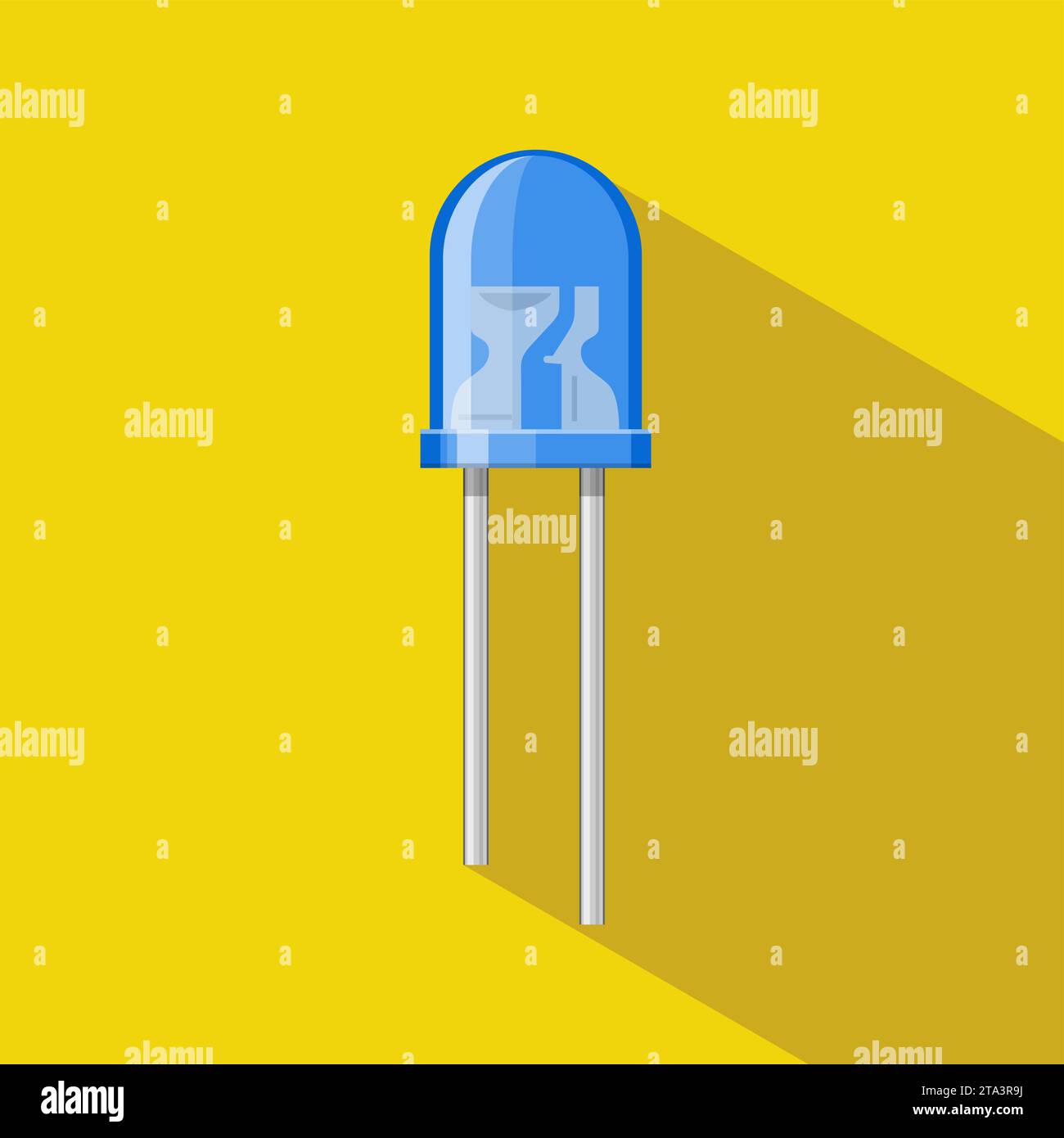 Icône de diode électroluminescente sur fond jaune. Eléments éclairés en bleu, dispositif semi-conducteur. Composant électrique d'ampoule À LED. Illustration de Vecteur