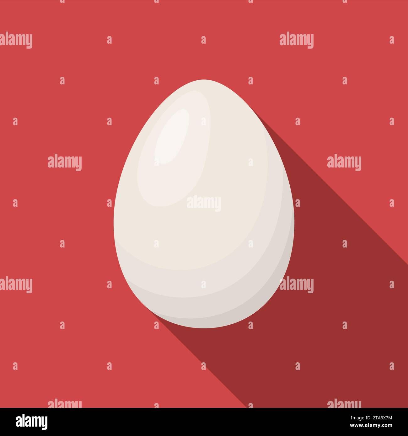 Icône d'œuf de poule entier blanc avec une longue ombre sur fond rouge. Coquille d'œuf légère. Oeuf simple dans le style plat, illustration vectorielle pour le web et mobile Illustration de Vecteur