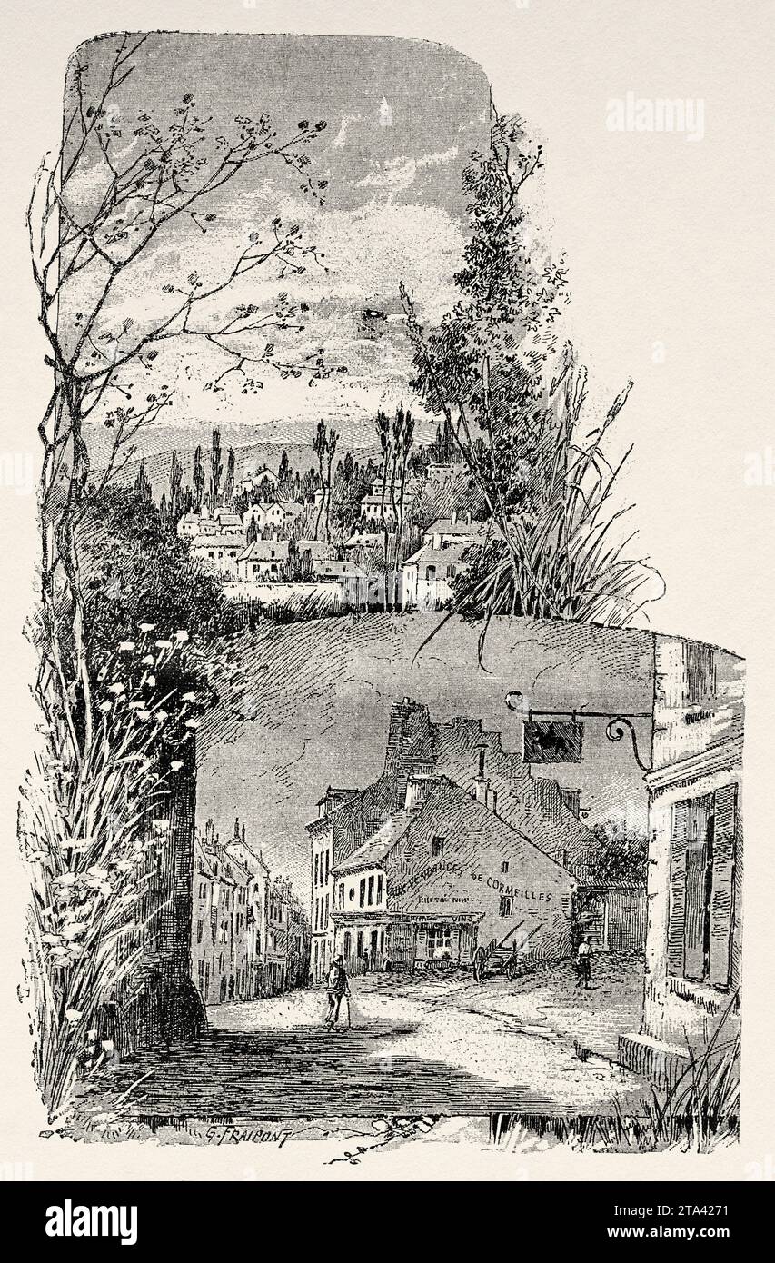 Maison où Daguerre est né à Cormeilles, France. Louis Jacques Mandé Daguerre (1787-1851) artiste et photographe français, reconnu pour son invention du procédé photographique daguerréotype. Illustration ancienne de la nature 1887 Banque D'Images