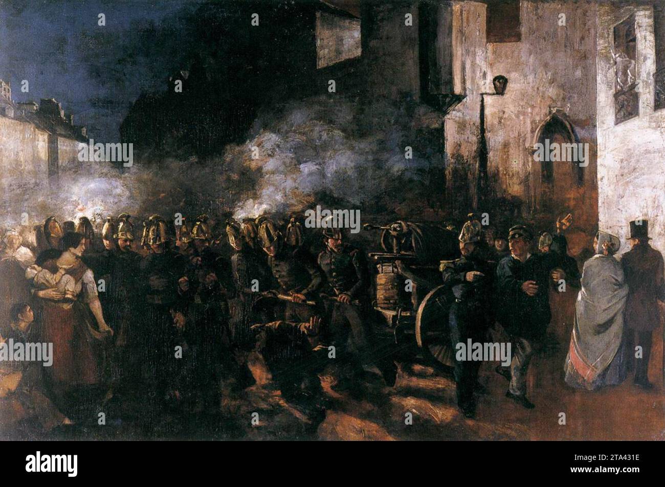 Pompiers courant à un incendie 1850-51 de Gustave Courbet Banque D'Images