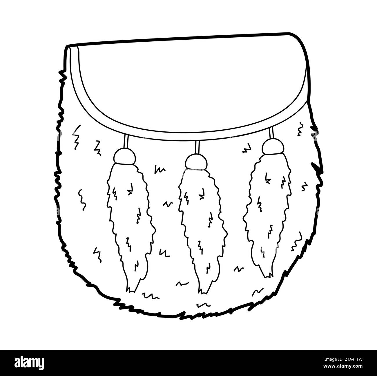 Sac silhouette Sporran. Illustration technique accessoire de mode. Vector satchel vue avant 3-4 pour hommes, femmes, style unisexe, sac à main plat maquette CAD esquisse contour isolé Illustration de Vecteur