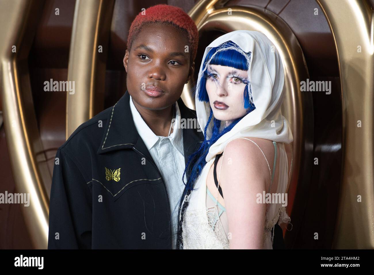 Londres, Royaume-Uni. 28 novembre 2023. Photo : (G-D) - Arlo Parks, Ashnikko aka Ashton Casey assiste à la première mondiale de 'Wonka' au Royal Festival Hall, Southbank. Crédit : Justin ng/Alamy Live News Banque D'Images