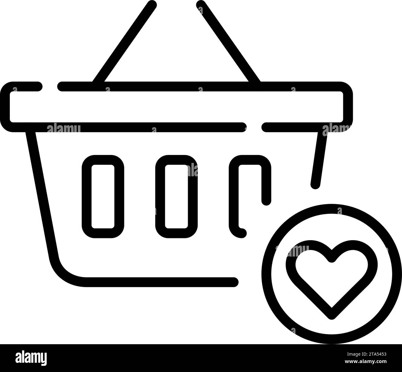 Panier avec symbole de coeur. Ajout d'éléments à la liste de souhaits. Contour modifiable et parfait au pixel près Illustration de Vecteur
