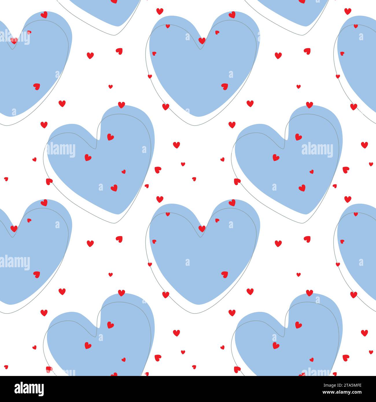 Motif de coeurs bleus avec petits coeurs rouges, pour la Saint Valentin, mariage, réciprocité d'amour, emballage, papier peint, couverture, fond blanc. Vector ill Illustration de Vecteur