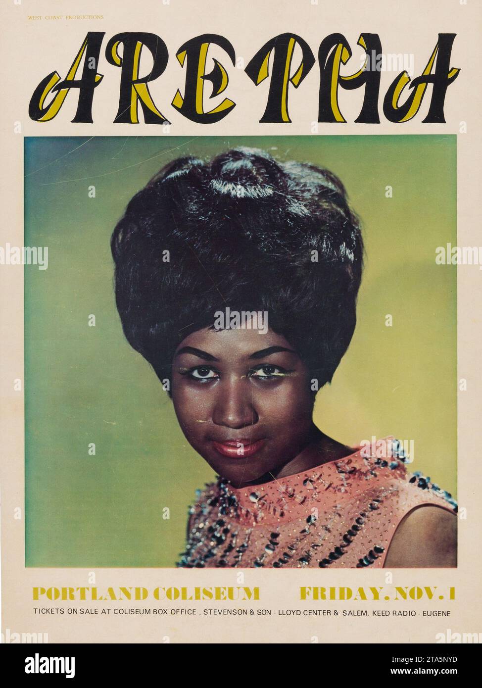 Aretha Franklin 1968 Portland, Oregon, affiche de concert vintage Banque D'Images