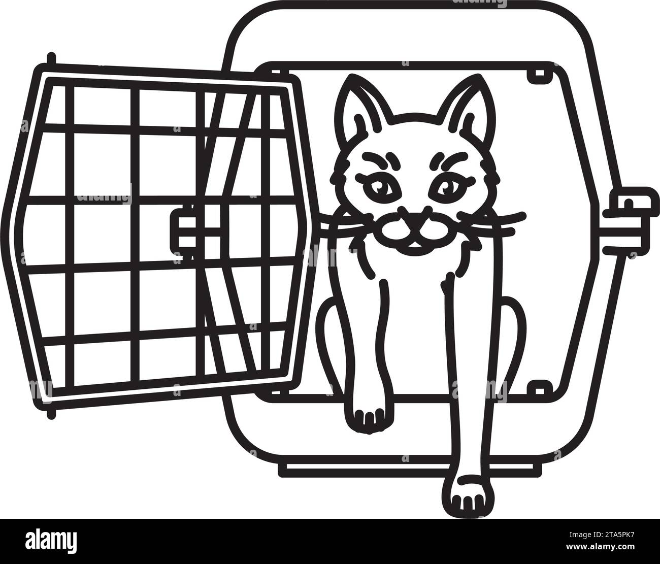 Chat curieux quittant l'icône de ligne vectorielle de boîte de transport pour la Journée internationale de sauvetage des chats le 2 mars Illustration de Vecteur