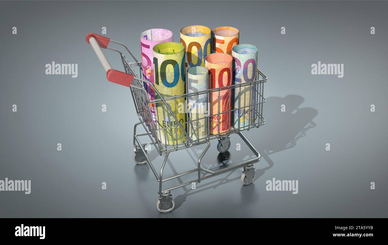 Panier avec billets en euros Banque D'Images