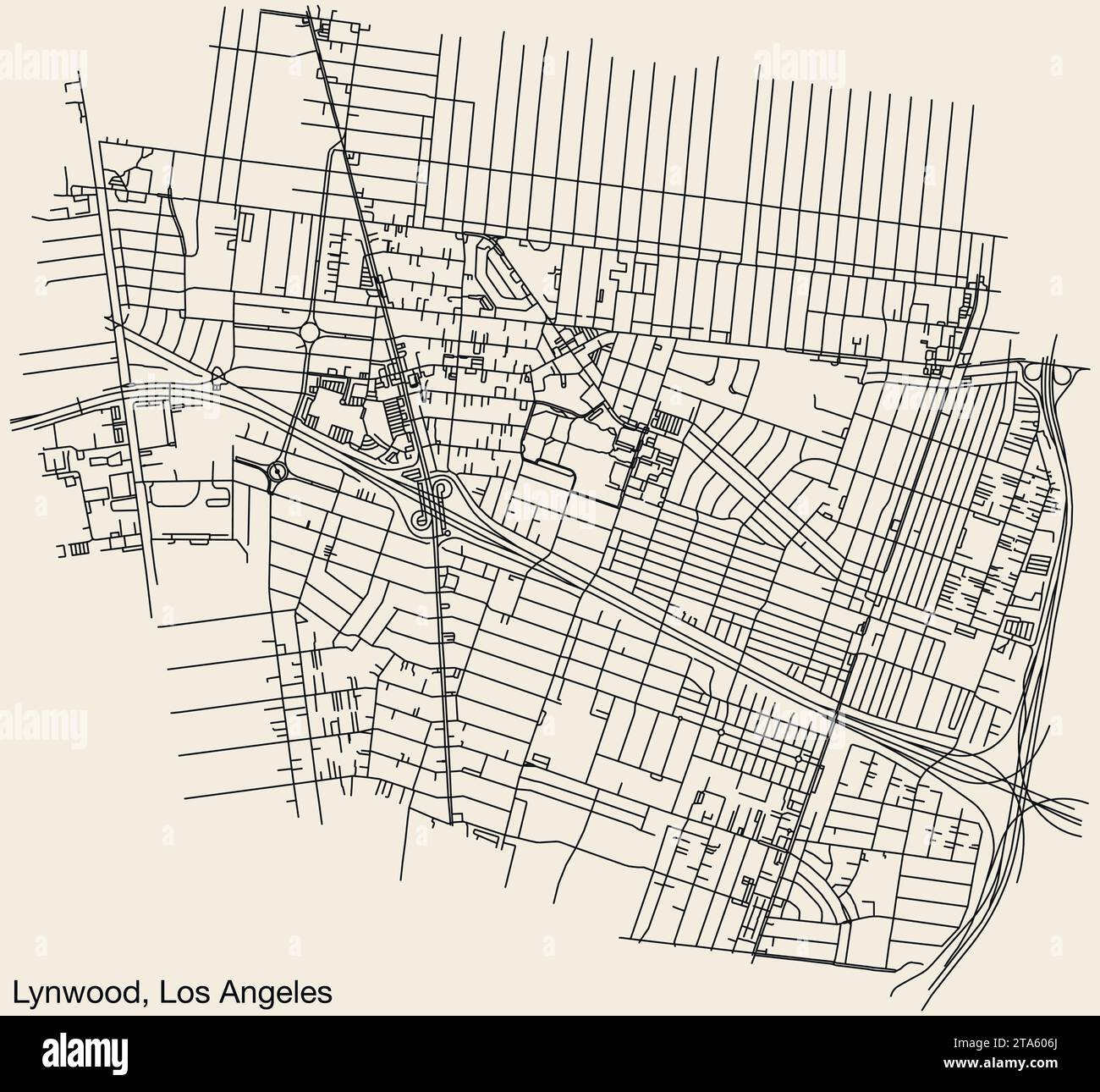 Carte des rues de la VILLE DE LYNWOOD, CONSEIL MUNICIPAL DE LOS ANGELES Illustration de Vecteur