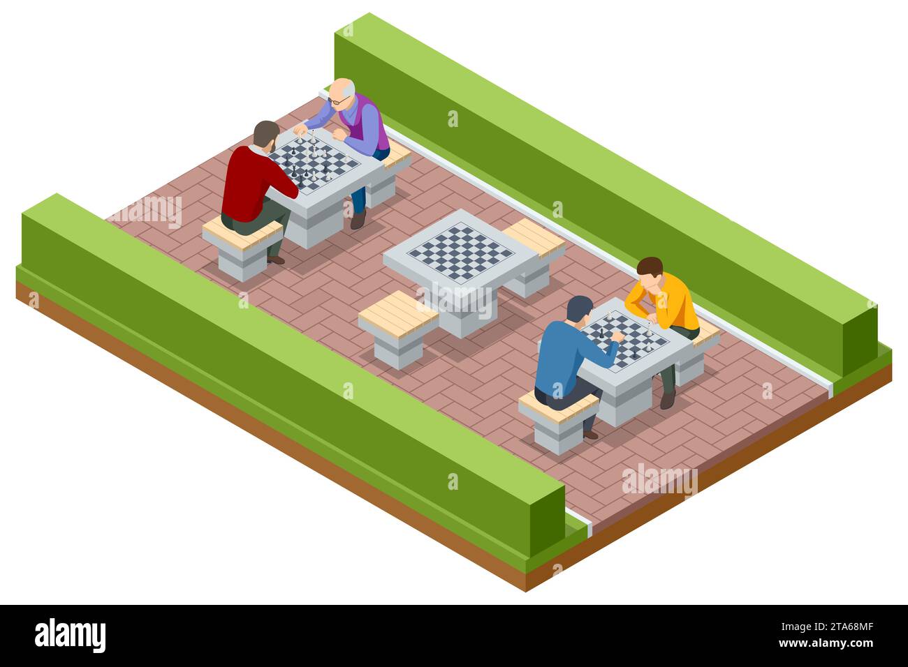 Des amis isométriques jouent à un jeu d'échecs au parc. Jeu tactique logique au tour par tour, tournoi d'échecs, jeu de sport, passe-temps et intérêts, hautement Illustration de Vecteur