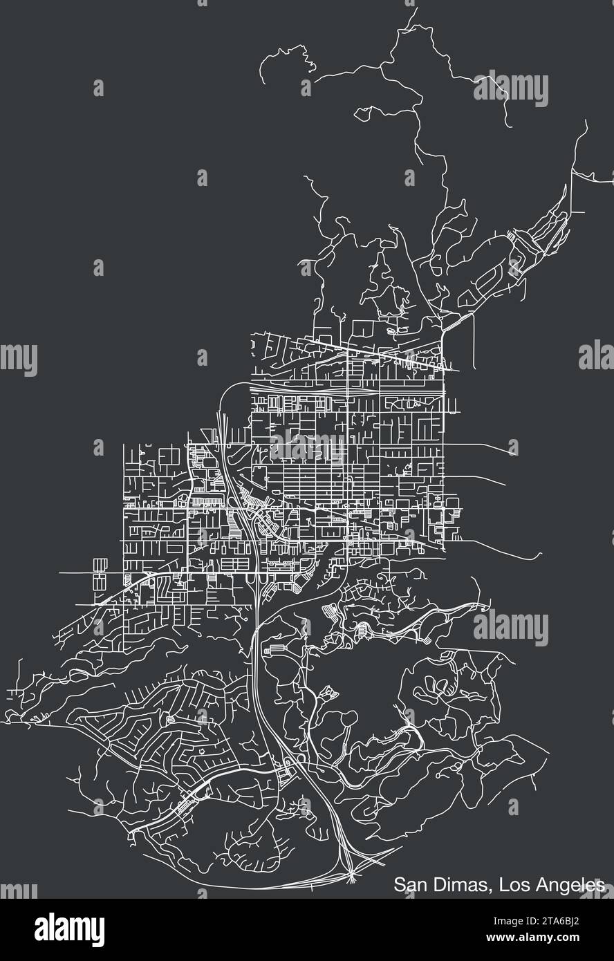 Carte des rues de la VILLE DE SAN DIMAS, CONSEIL MUNICIPAL DE LOS ANGELES Illustration de Vecteur