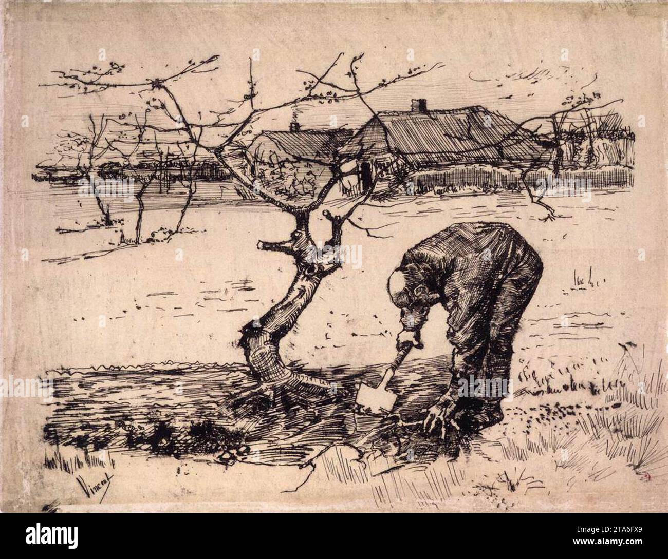 Jardinier par un pommier juillet 1883, la Haye par Vincent Van Gogh Banque D'Images