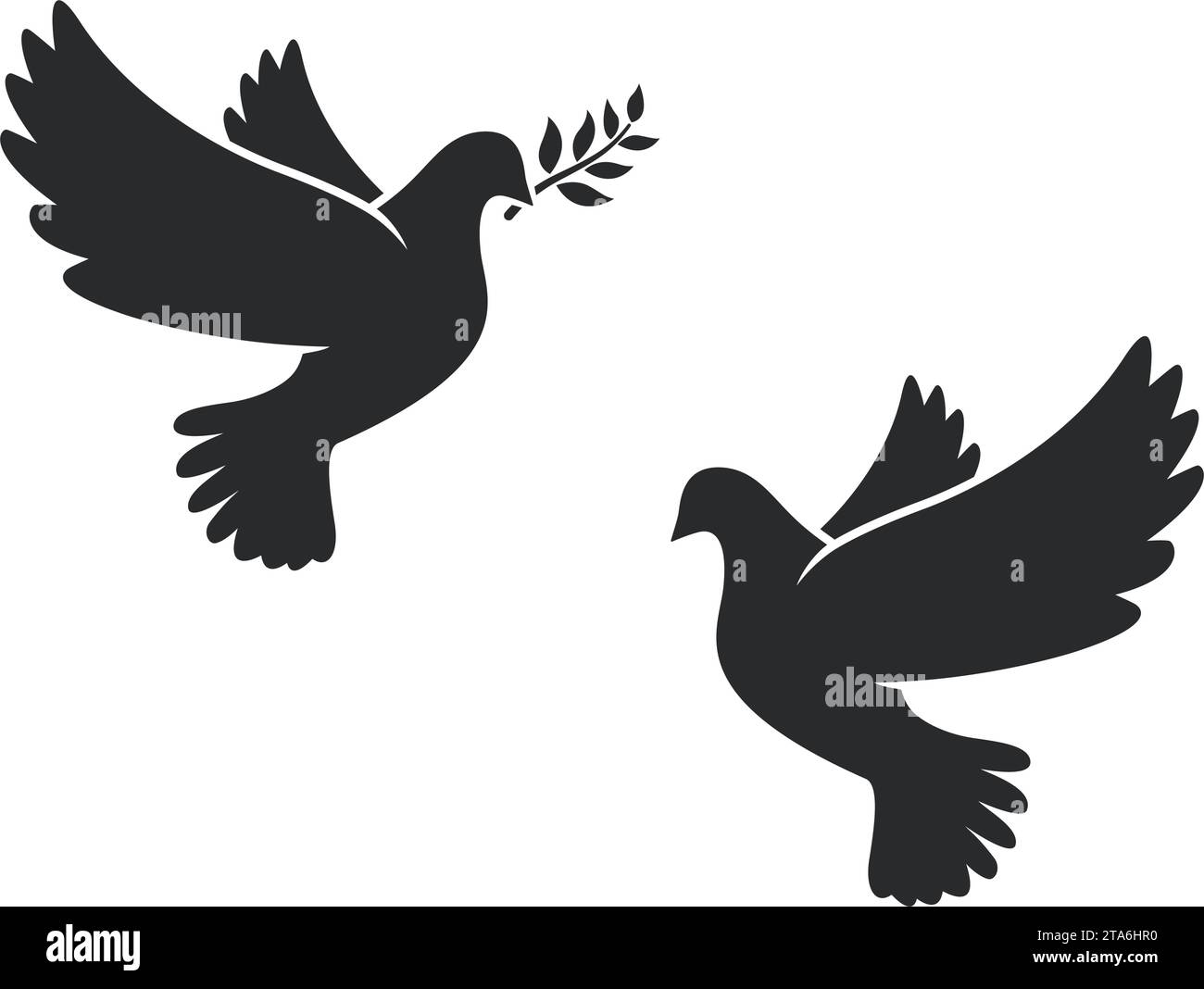 bel oiseau pigeon de colombe de paix volante avec silhouette de branche d'olivier ensemble de 2 vecteur sur fond transparent Illustration de Vecteur
