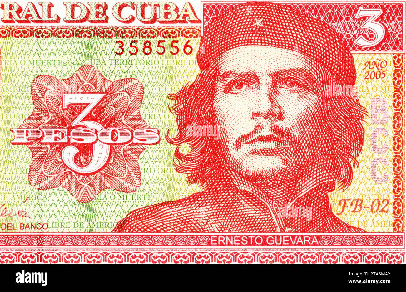 Ernesto 'Che' Guevara (1928 - 1967). Portrait sur le millésime Cuba 3 pesos 2005. Révolutionnaire marxiste, médecin, auteur, chef de guérilla, diplomate, Banque D'Images