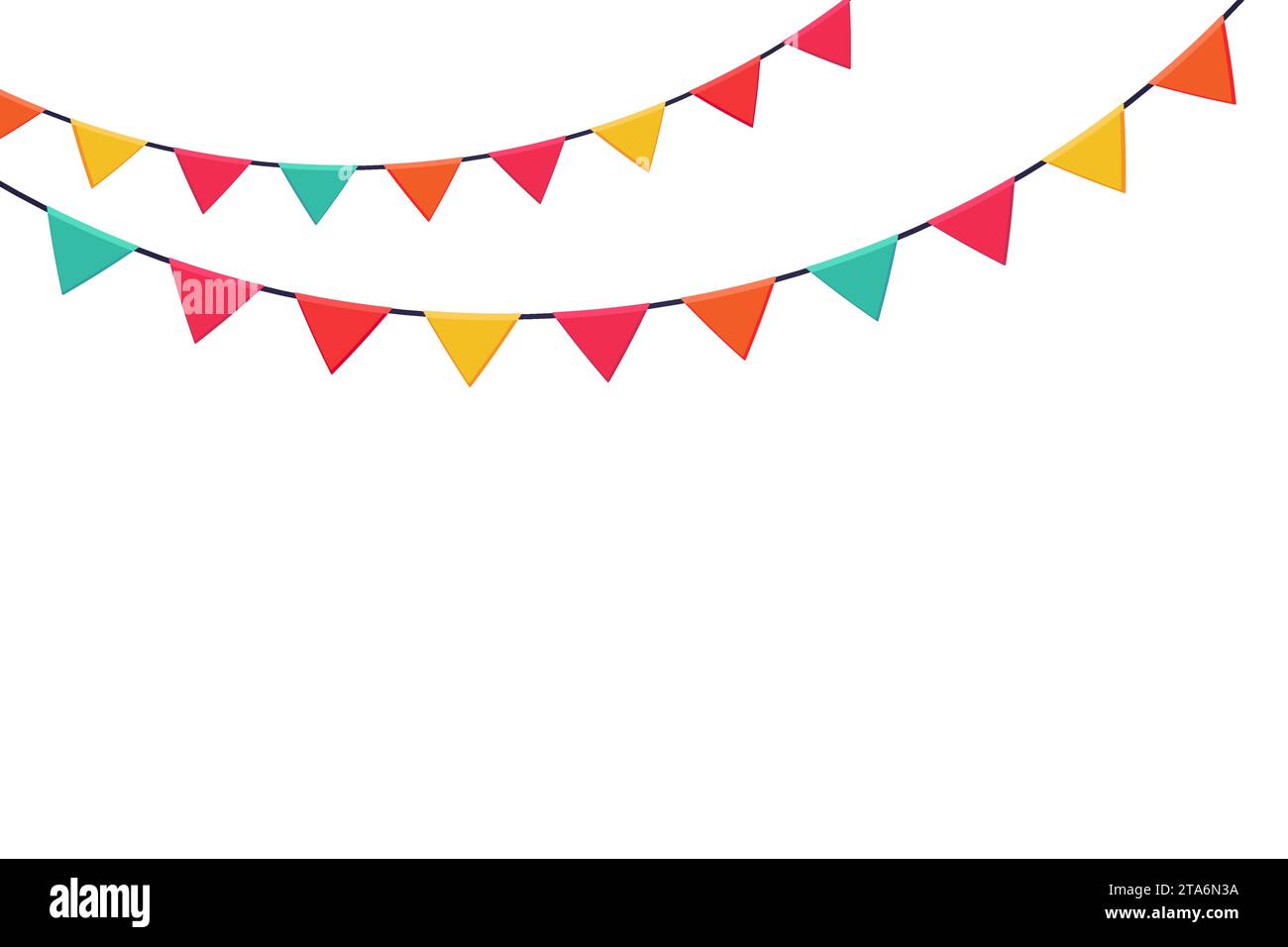 Guirlande de drapeaux colorés bannière horizontale. Fond vectoriel festif dans le style de dessin animé plat sur un fond blanc Illustration de Vecteur