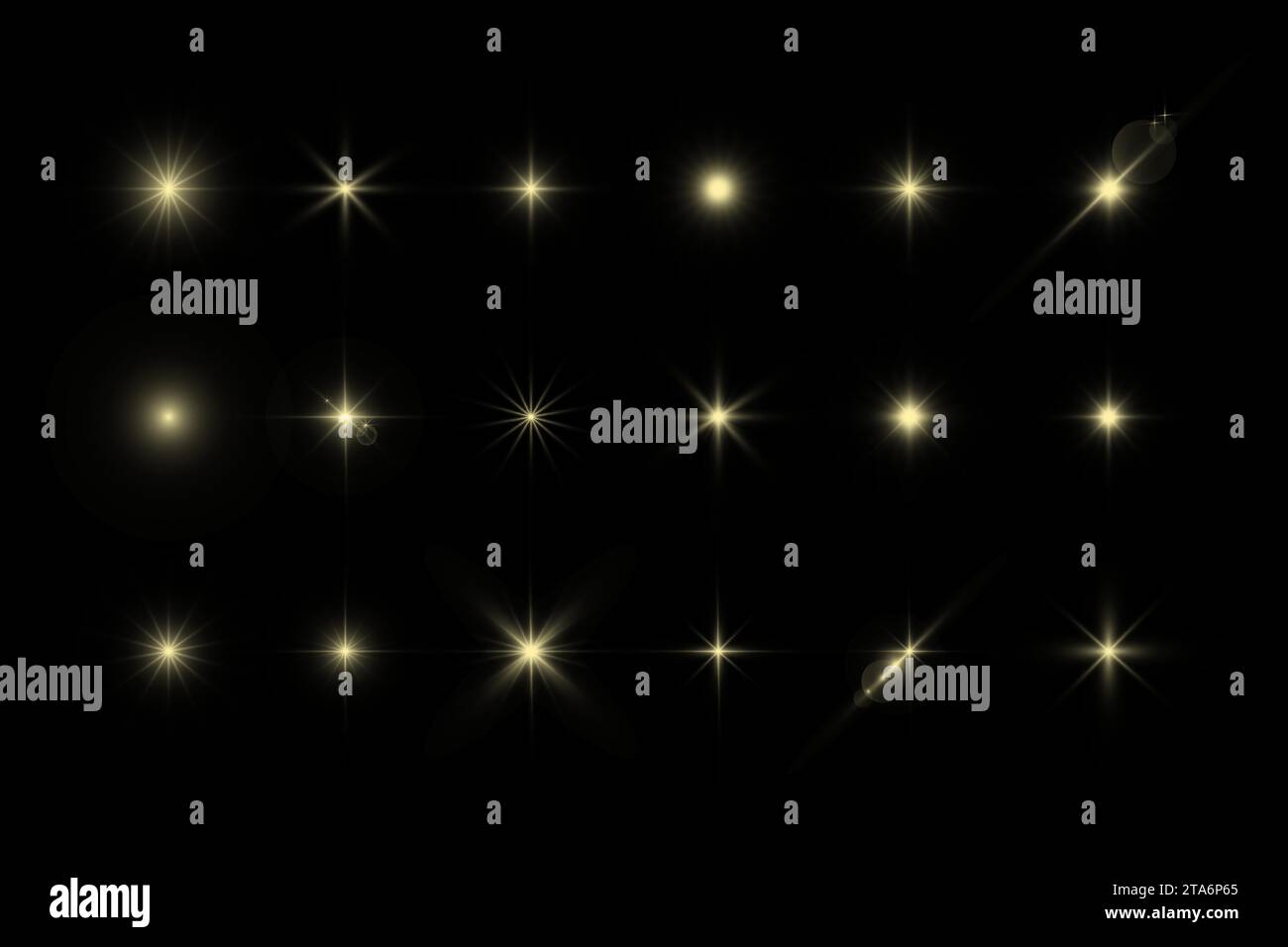 Étoiles brillantes, effets de lumière éblouissants, éléments lumineux brillants sur un fond transparent. Vector isoler les effets spéciaux Illustration de Vecteur